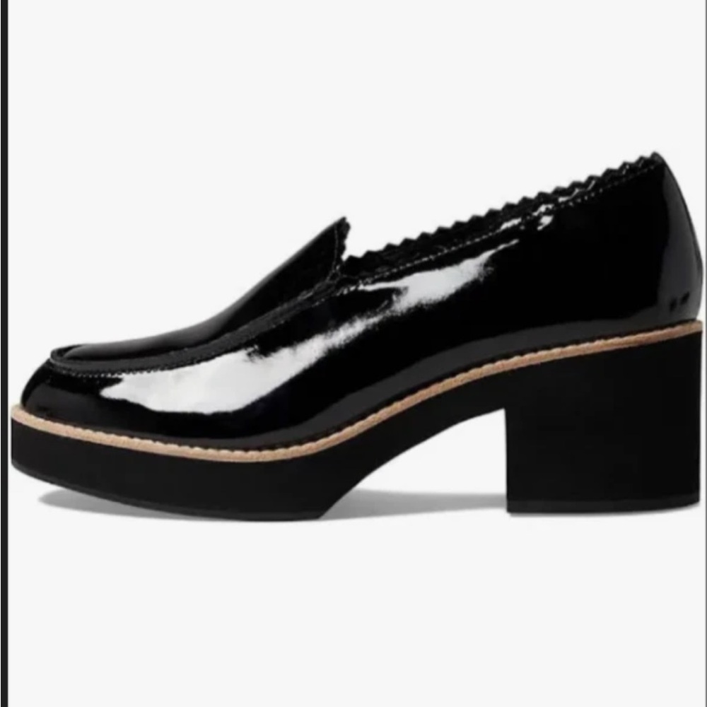 EILEEN FISHER Harria Platform Heeled Loafer Glossy Patent Leather Black Sz 6 NEW